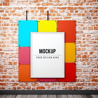 Colorful poster template on a white brick wall psd