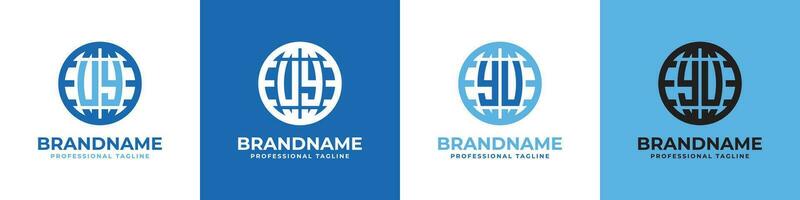 Letter UY and YU Globe Logo Set, suitable for any business with UY or YU initials. vector