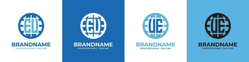 Letter EU and UE Globe Logo Set, suitable for any business with EU or UE initials. vector