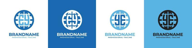 Letter EY and YE Globe Logo Set, suitable for any business with EY or YE initials. vector