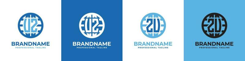 Letter UZ and ZU Globe Logo Set, suitable for any business with UZ or ZU initials. vector
