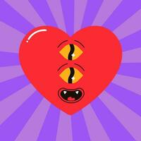 Groovy heart character, valentines day, monster, demon vector