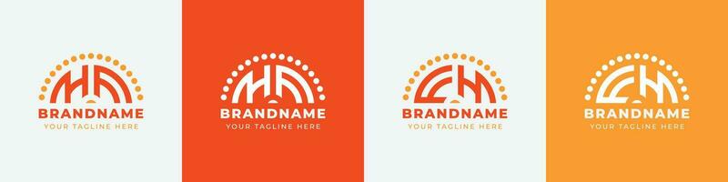Letter FH and HF Sunrise  Logo Set, suitable for any business with FH or HF initials. vector