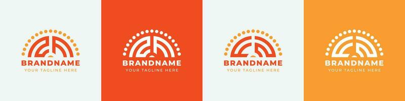 Letter FN and NF or FZ and ZF Sunrise  Logo Set, suitable for any business with FN, NF, FZ, ZF initials. vector