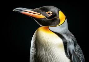 realista retrato de un pingüino aislado en oscuro antecedentes. ai generado foto