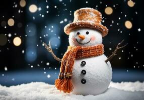 Snowman on Christmas background. AI generated photo