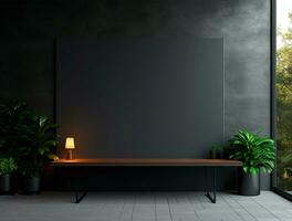 Empty modern interior dark wall background front view Ai generated photo