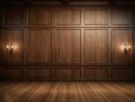 vacío moderno interior de madera pared antecedentes frente ver ai generado foto