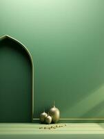 Islamic eid mubarak greeting card with islamic background ai generated photo