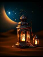 Islamic ramadan greeting card design with islamic background Ai generated photo