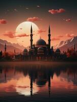 islámico Ramadán saludo tarjeta diseño con islámico antecedentes ai generado foto