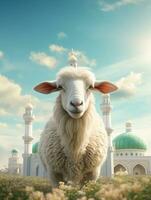 islámico eid Mubarak saludo tarjeta con islámico antecedentes ai generado foto