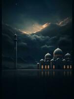 islámico Ramadán saludo tarjeta diseño con islámico antecedentes composición ai generado foto