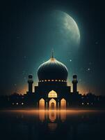 Islamic ramadan greeting card design with islamic background composition ai generated photo