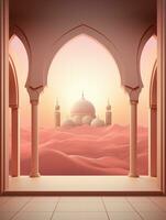 Islamic ramadan greeting card design with islamic background composition ai generated photo