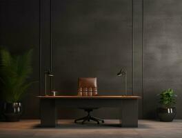 Empty modern interior dark office wall background front view Ai generated photo