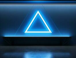 Empty blue neon light modern interior wall background front view Ai generated photo