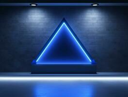 Empty blue neon light modern interior wall background front view Ai generated photo