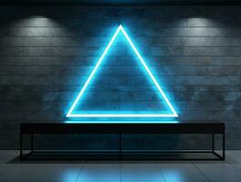 Empty blue neon light modern interior wall background front view Ai generated photo