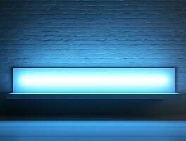 vacío azul neón ligero moderno interior pared antecedentes frente ver ai generado foto