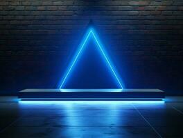 Empty 3d base neon light modern interior wall background front view Ai generated photo