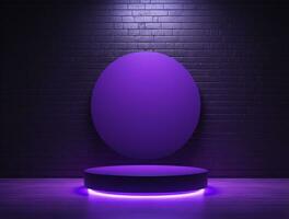 Empty 3d base neon light modern interior wall background front view Ai generated photo