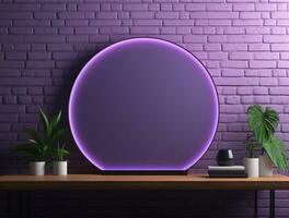 Empty 3d base neon light modern interior wall background front view Ai generated photo