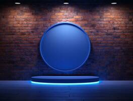 Empty 3d base neon light modern interior wall background front view Ai generated photo