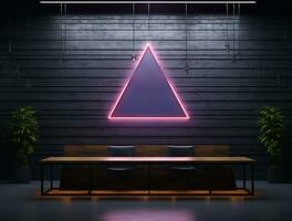 Empty 3d base neon light modern interior wall background front view Ai generated photo