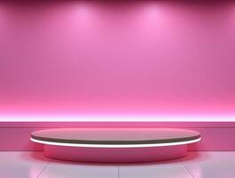 Empty 3d base neon light modern interior wall background front view Ai generated photo