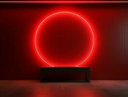 Empty 3d base neon light modern interior wall background front view Ai generated photo