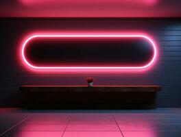 Empty 3d base neon light modern interior wall background front view Ai generated photo