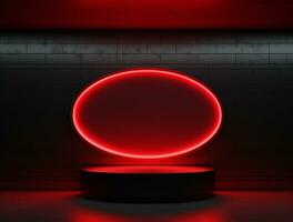 Empty 3d base neon light modern interior wall background front view Ai generated photo