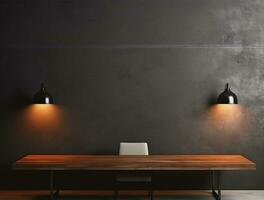 Empty 3d base neon light modern interior wall background front view Ai generated photo
