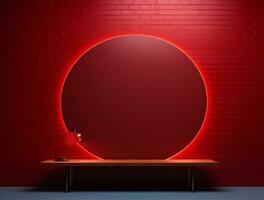Empty 3d base neon light modern interior wall background front view Ai generated photo