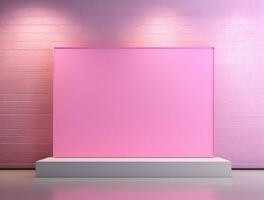 Empty 3d base neon light modern interior wall background front view Ai generated photo
