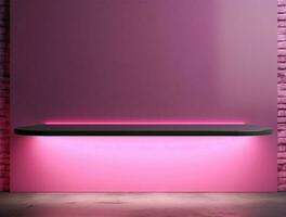 Empty 3d base neon light modern interior wall background front view Ai generated photo