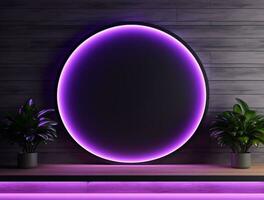 Empty 3d base neon light modern interior wall background front view Ai generated photo