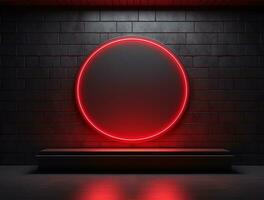 Empty 3d base neon light modern interior wall background front view Ai generated photo