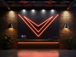 Empty neon light modern interior wall background front view Ai generated photo