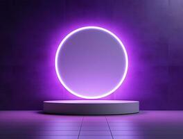 Empty neon light modern interior wall background front view Ai generated photo