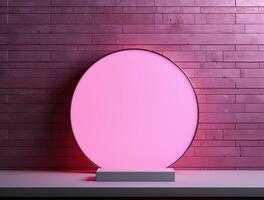 Empty neon light modern interior wall background front view Ai generated photo