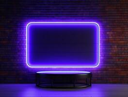 Empty neon light modern interior wall background front view Ai generated photo