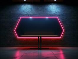 Empty neon light modern interior wall background front view Ai generated photo