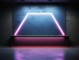 Empty neon light modern interior wall background front view Ai generated photo