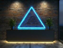 Empty neon light modern interior wall background front view Ai generated photo