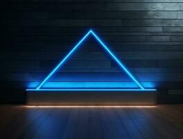 Empty blue neon light modern interior wall background front view Ai generated photo