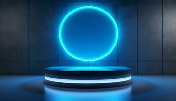 Empty neon light modern interior wall background front view Ai generated photo