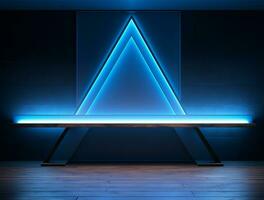 Empty blue neon light modern interior wall background front view Ai generated photo