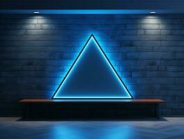 Empty blue neon light modern interior wall background front view Ai generated photo